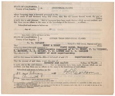 Lot #723 Clark Gable Document Signed as Executor of the Estate of Carole Lombard - Image 2