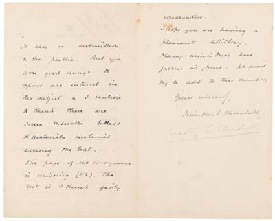 Lot #180 Winston Churchill Autograph Letter Signed, Regarding His Father's 1905 Biography, Lord Randolph Churchill - Image 3