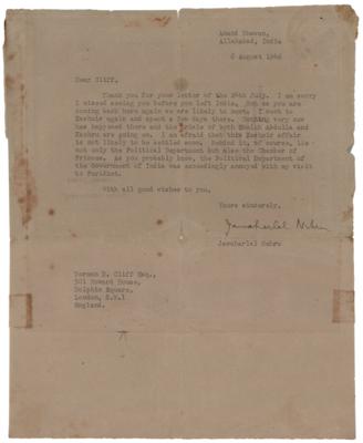 Lot #313 Jawaharlal Nehru Typed Letter Signed: "This Kashmir affair is not likely to be settled soon" - Image 1