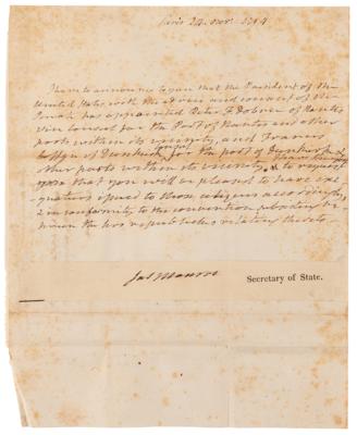 Lot #110 James Monroe Handwritten Letter and Signature - Image 1