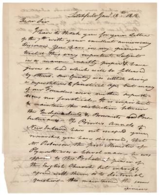 Lot #359 Oliver Wolcott, Jr. Autograph Letter Signed: "Many of our Founders were neither superstitious nor fanatical" - Image 1