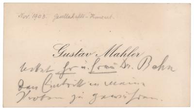 Lot #562 Gustav Mahler Handwritten Note on Calling Card - Image 1