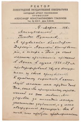 Lot #592 Alexander Glazunov Autograph Letter Signed - Image 1