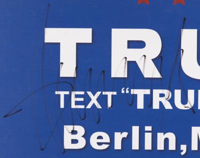 Lot #47 Donald Trump Signed Campaign Rally-Used Podium Sign - Berlin, Maryland (April 20, 2016) - Huge Trump Signature - Image 2