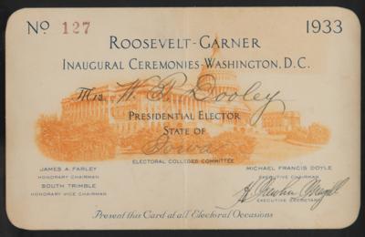 Lot #133 Franklin D. Roosevelt Inauguration Pass, Issued to a Presidential Elector - Image 1