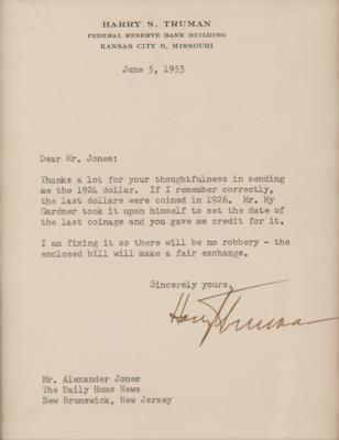 Lot #34 Harry S. Truman (2) Signed Items - One-Dollar Bill and Typed Letter - Image 2