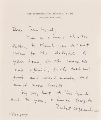 Lot #222 Robert Oppenheimer Autograph Letter Signed  After His Visiting Fellowship at Phillips Exeter Academy (1955) - Image 2