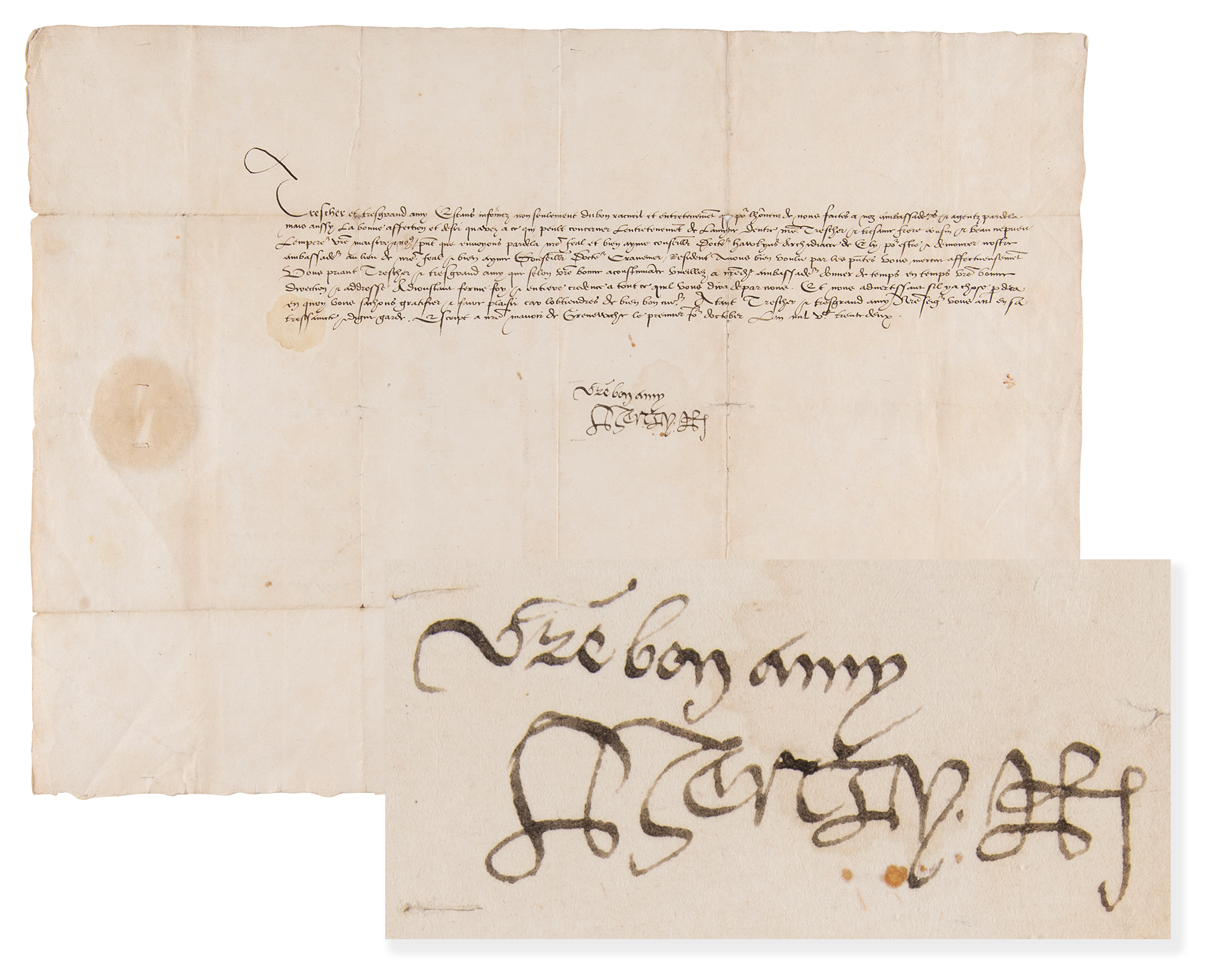 Lot #5039 King Henry VIII Letter Signed on Thomas Cranmer, the 'Father of the English Church' - Image 1