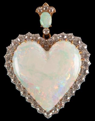 Lot #5022 Edwin Booth Family Collection: Heart-Shaped Opal and Diamond Brooch - Image 1