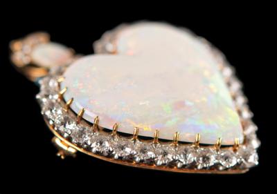 Lot #5022 Edwin Booth Family Collection: Heart-Shaped Opal and Diamond Brooch - Image 3