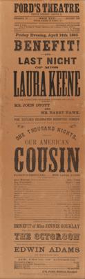 Lot #5018 Lincoln Assassination: Ford's Theatre 'Our American Cousin' Playbill (First Printing, April 14, 1865) - From the Collection of Stage Manager John B. Wright - Image 1