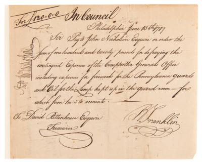 Lot #5002 Benjamin Franklin Document Signed for "firewood for the Pennsylvania guards" - Image 1