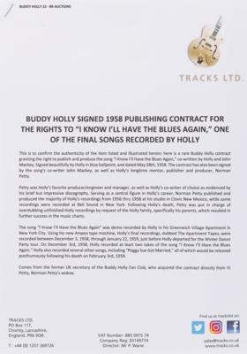 Lot #5074 Buddy Holly and Norman Petty Signed Publishing Contract for 'I Know I’ll Have the Blues Again' - Image 3