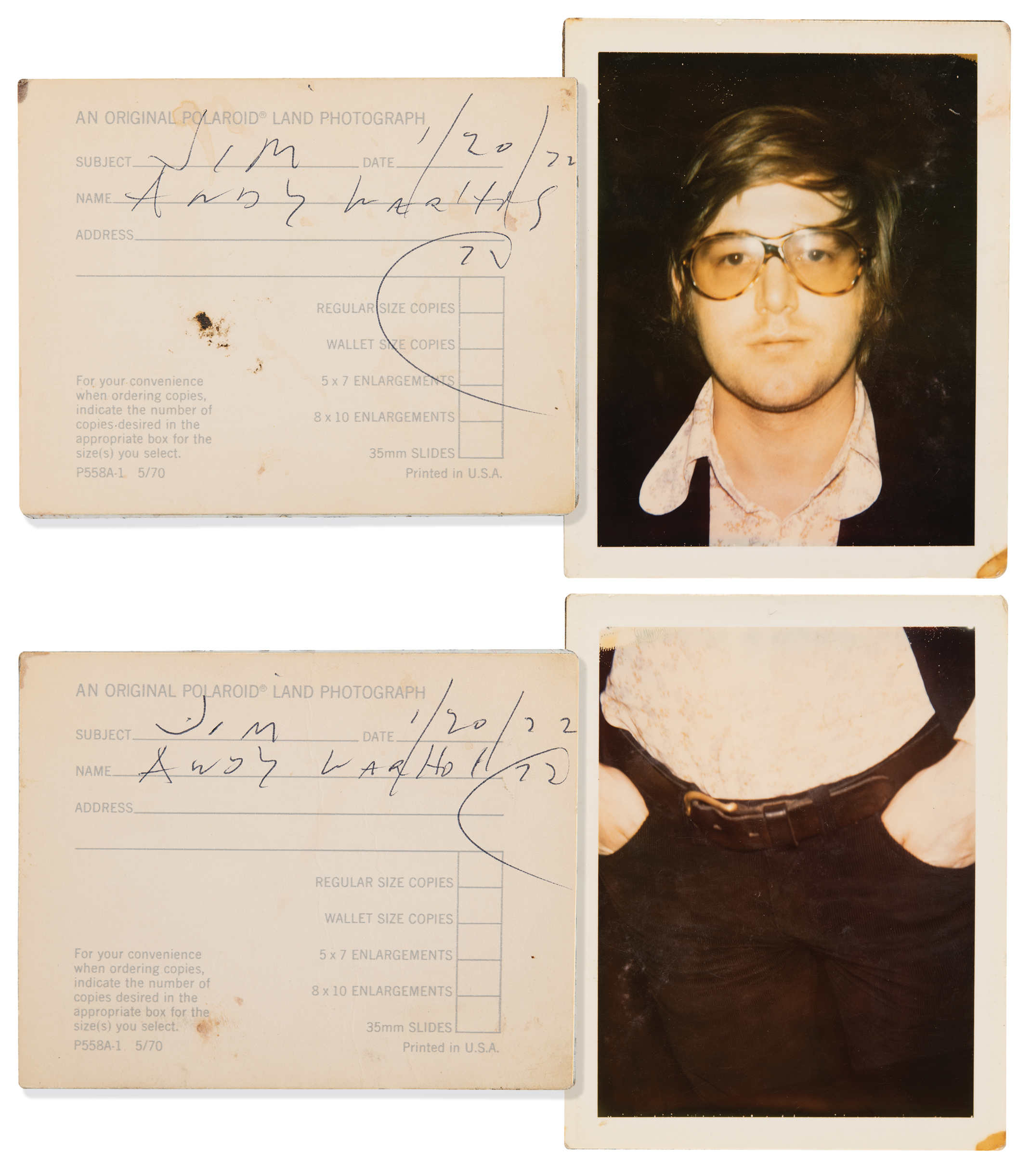 Lot #5085 Andy Warhol (2) Signed Original Candid Polaroid Photographs - Shot at The Factory in 1972 - Image 1