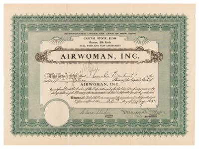 Lot #5087 Amelia Earhart Signed 'Airwoman, Inc.' Stock Certificate - Image 2