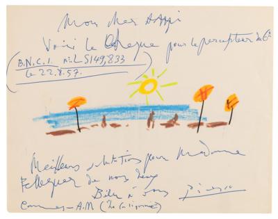 Lot #5083 Pablo Picasso Original 'Cannes Beach' Sketch with Autograph Letter Signed to His Financial Advisor - Image 1