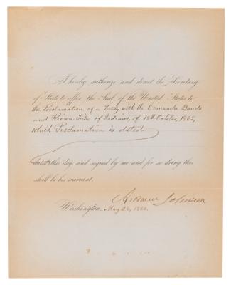 Lot #5025 Andrew Johnson Document Signed as