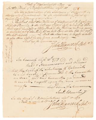 Lot #5003 John Hancock Rare Revolutionary War-Dated Triple-Signed Document, Countersigned by Samuel Adams - Image 2