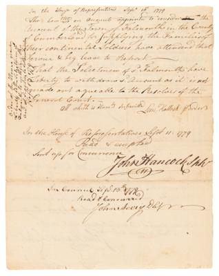 Lot #5003 John Hancock Rare Revolutionary War-Dated Triple-Signed Document, Countersigned by Samuel Adams - Image 3