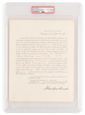 Lot #5017 Abraham Lincoln Document Signed as President, Ordering Pennsylvania to Furnish Additional Troops for “the present rebellion” (September 4, 1863) - Image 2