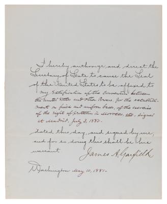 Lot #5028 James A. Garfield Document Signed as President, Ratifying the 1880 Treaty of Madrid - Image 1