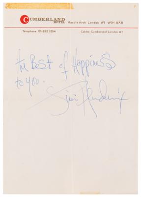 Lot #5080 Jimi Hendrix Signature on London's Cumberland Hotel Stationery (September 1970) - “The Best of Happiness to you, Jimi Hendrix" - Image 1