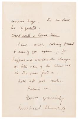 Lot #5066 Winston Churchill Autograph Letter Signed, Predicting Political Upheaval in Europe: "I apprehend considerable change on both sides of the Channel in the near future" - Image 3