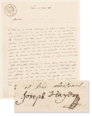 Lot #5070 Franz Joseph Haydn Letter Signed, Declining Membership in the Société Académique des Enfants d’Apollon - Image 1