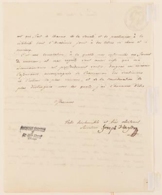 Lot #5070 Franz Joseph Haydn Letter Signed, Declining Membership in the Société Académique des Enfants d’Apollon - Image 3