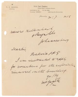 Lot #5053 Mohandas Gandhi Autograph Letter Signed in the Year of 'Satyagraha' (Johannesburg, South Africa, 1906) - Image 1