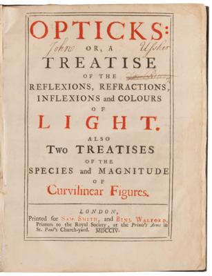 Lot #5040 Isaac Newton: Opticks: or, a Treatise of the Reflexions, Refractions, Inflexions and Colours of Light (First Edition, 1704) - Image 2