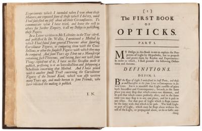 Lot #5040 Isaac Newton: Opticks: or, a Treatise of the Reflexions, Refractions, Inflexions and Colours of Light (First Edition, 1704) - Image 4