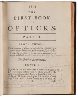 Lot #5040 Isaac Newton: Opticks: or, a Treatise of the Reflexions, Refractions, Inflexions and Colours of Light (First Edition, 1704) - Image 7