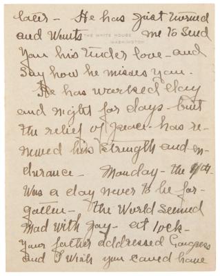 Lot #5030 Woodrow Wilson: Family Correspondence Archive with President Wilson's 1917 'War Message' Cue Cards, Letters by Woodrow Wilson, Edith Bolling Wilson, and Others - 125+ Pieces - Image 10