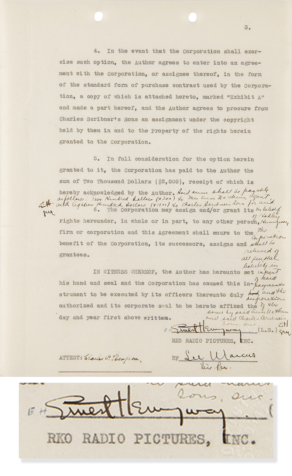 Lot #569 Ernest Hemingway Document Signed for The