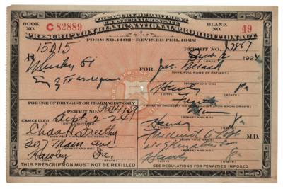 Lot #309 Prohibition: 1924 Liquor Prescription for Whiskey - Image 1