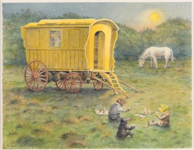 Lot #506 Kenneth Grahame: 'Wind in the Willows' Watercolor Painting by Peter Barrett - Image 1