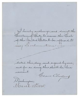 Lot #49 Grover Cleveland Document Signed as President - Prohibiting Non-Indian Settlement of Oklahoma Lands Within Indian Territory - Image 1