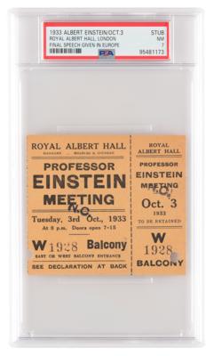 Lot #196 Albert Einstein: 1933 Royal Albert Hall Ticket Stub - His Last Public Appearance in Europe - PSA NM 7 - Image 1