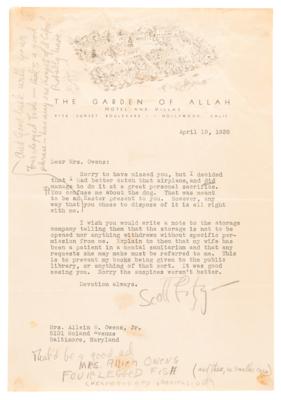 Lot #566 F. Scott Fitzgerald Typed Letter Signed from Hollywood: "My wife has been a patient in a mental sanitarium" - Image 1