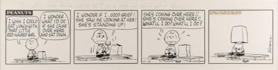 Lot #539 Charles Schulz Signed Original Hand-Drawn Peanuts Daily Comic Strip (c. 1963), Featuring Charlie Brown: "I wish I could eat lunch with that little red-haired girl" - Image 1