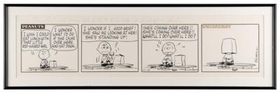 Lot #539 Charles Schulz Signed Original Hand-Drawn Peanuts Daily Comic Strip (c. 1963), Featuring Charlie Brown: "I wish I could eat lunch with that little red-haired girl" - Image 2