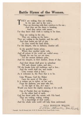 Lot #331 Ella Wheeler Wilcox Signed Poem - 'Battle Hymn of the Women' - Image 1