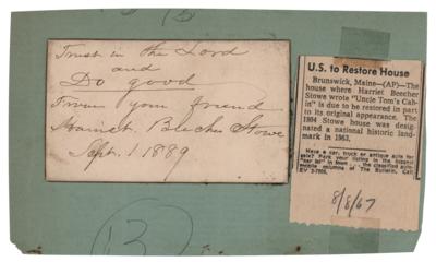 Lot #617 Harriet Beecher Stowe Autograph Quotation Signed: "Trust in the Lord and Do good" - Image 1