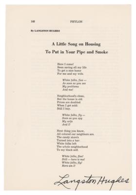 Lot #605 Langston Hughes Signed Poem - 'A Little Song on Housing To Put in Your Pipe and Smoke' - Image 1