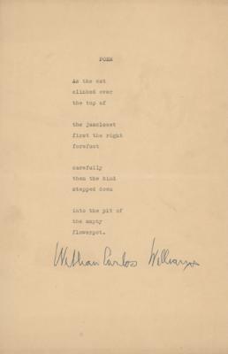 Lot #622 William Carlos Williams Signed Poem - 'Poem (As the cat)' - Image 1