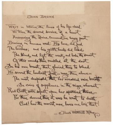 Lot #612 James Whitcomb Riley Autograph Poem Signed - 'John Brown' - Image 1