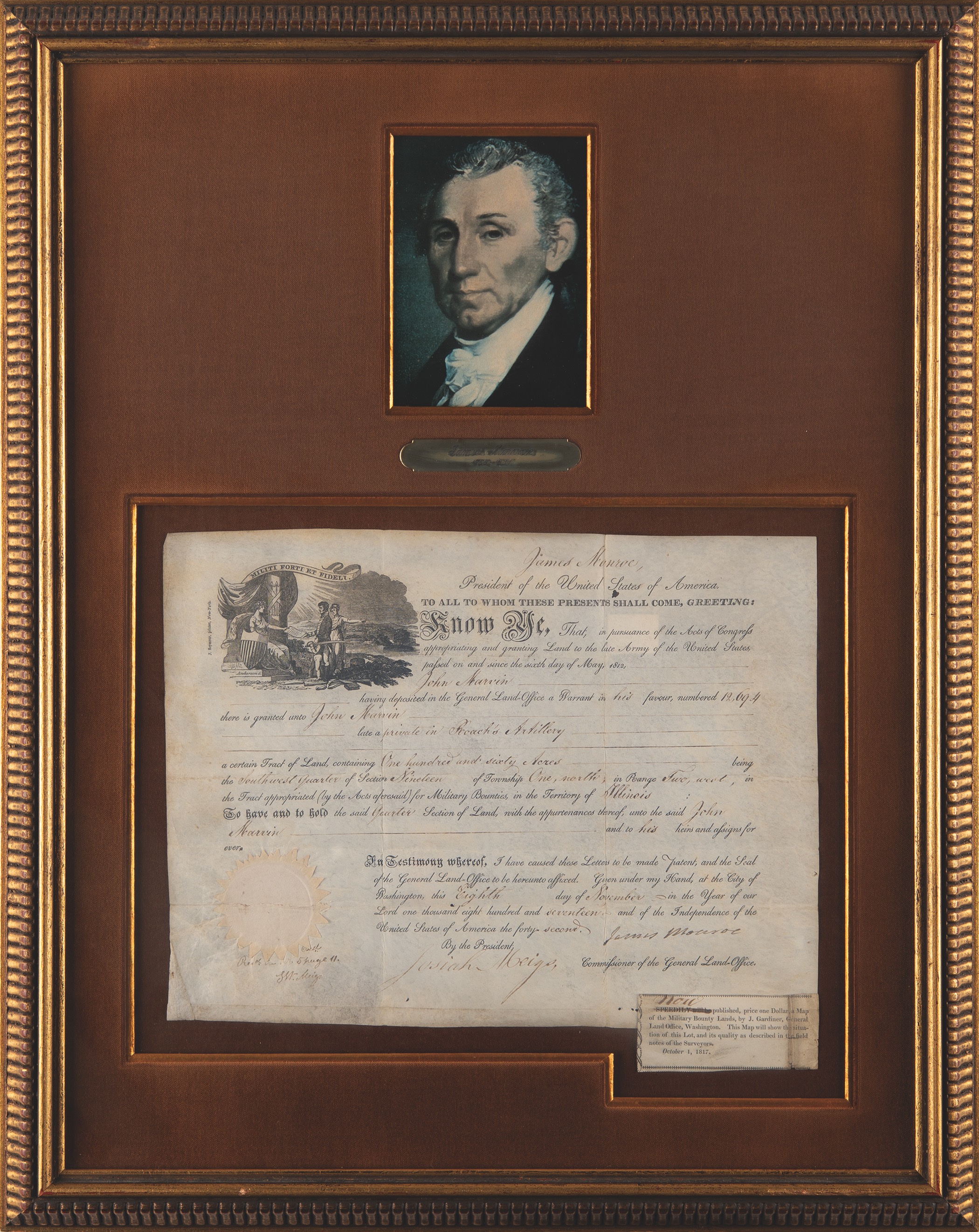 Lot #92 James Monroe Document Signed as President - Image 1