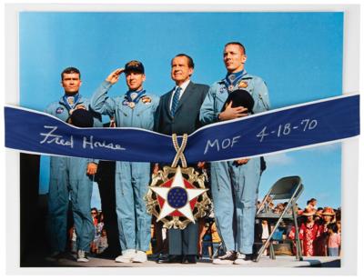 Lot #456 Fred Haise Signed Medal of Freedom Replica - Image 1