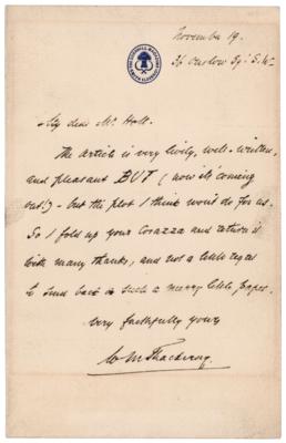 Lot #619 William Makepeace Thackeray Autograph Letter Signed - Image 1